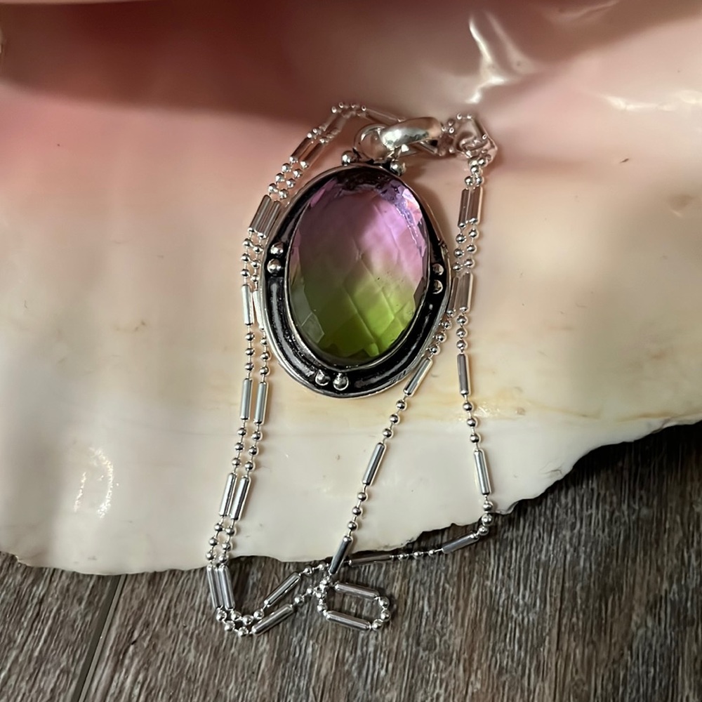 Bicolor Tourmaline Pendant 925 stamped
